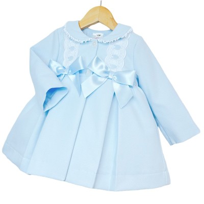 Baby Girl Blue Waffle Jacket Satin Bows "ABR001 B"