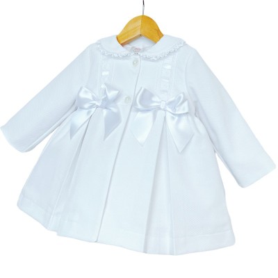 Baby Girl White Waffle Jacket Satin Bows "ABR001 W"
