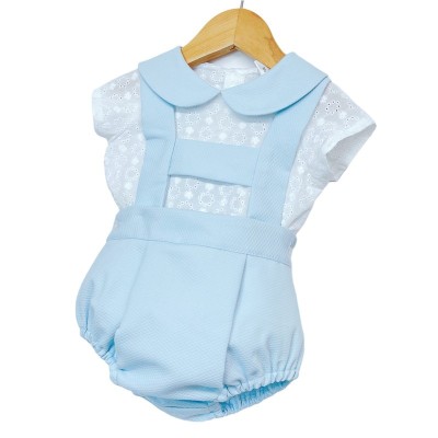 Baby Boy Blue Waffle H Strap Romper with Shirt "MYD2212"