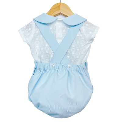 Baby Boy Blue Waffle H Strap Romper with Shirt "MYD2212"