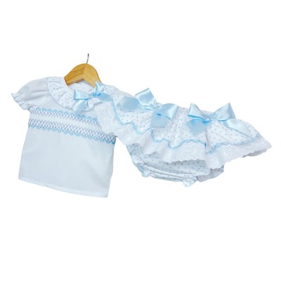 Baby Girl Blue Frilly Skirt with Smocked Shirt "MYD2203B"
