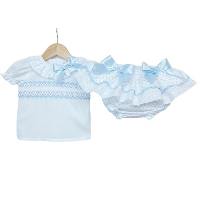 Baby Girl Blue Frilly Skirt with Smocked Shirt "MYD2203B"