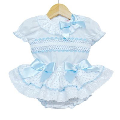 Baby Girl Blue Frilly Skirt with Smocked Shirt "MYD2203B"