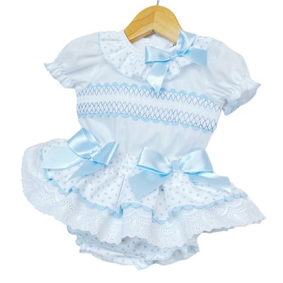 Baby Girl Blue Frilly Skirt with Smocked Shirt "MYD2203B"