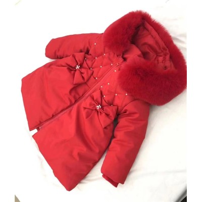 Baby Girls Winter Coat Fur Trim "MYD403 Red"