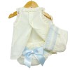 Baby Girl Cream Lacey Dress Blue Satin Bow 3 Pieces "P1554 Blue"