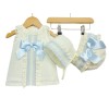 Baby Girl Cream Lacey Dress Blue Satin Bow 3 Pieces "P1554 Blue"