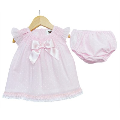 Baby Girl Pink Smocked Collar Dress with Pants "LM2219 P"