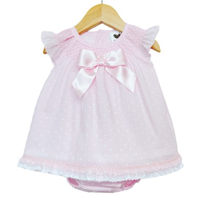 Baby Girl Pink Smocked Collar Dress with Pants "LM2219 P"