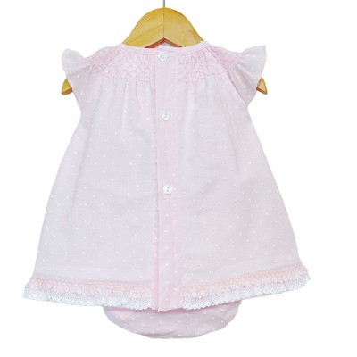 Baby Girl Pink Smocked Collar Dress with Pants "LM2219 P"