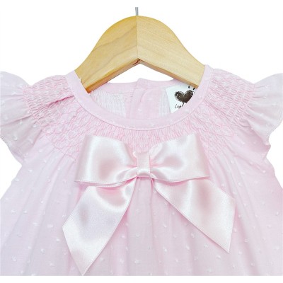 Baby Girl Pink Smocked Collar Dress with Pants "LM2219 P"
