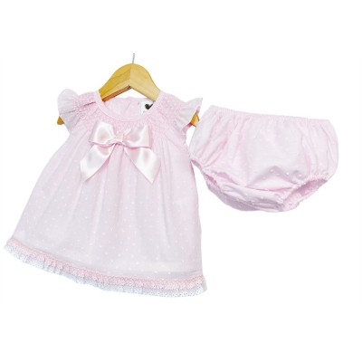 Baby Girl Pink Smocked Collar Dress with Pants "LM2219 P"