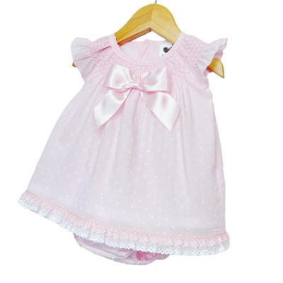 Baby Girl Pink Smocked Collar Dress with Pants "LM2219 P"