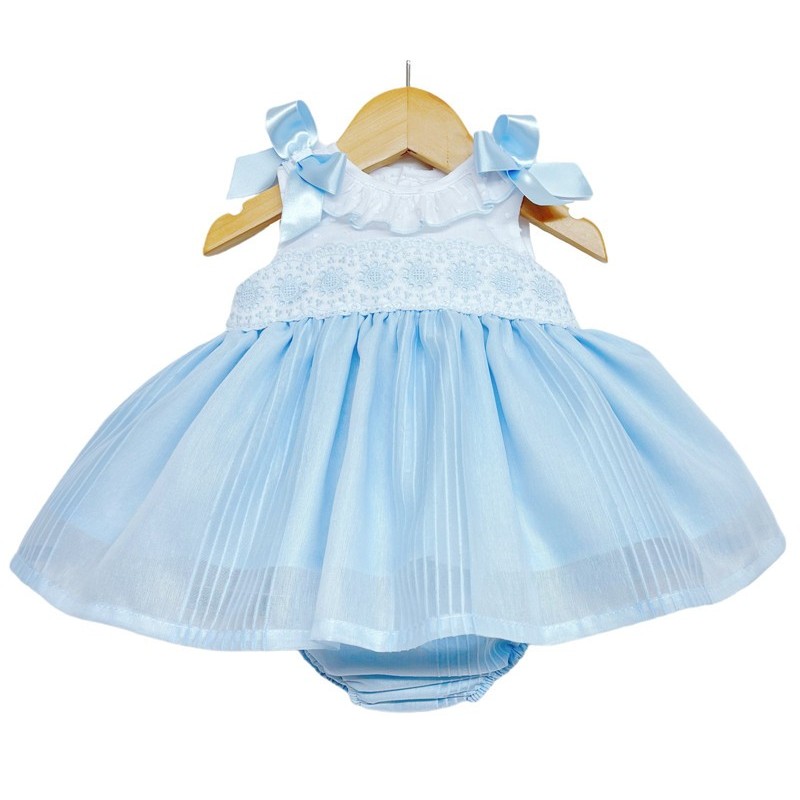 Baby Girl Blue Puff Dress Shoulder bows "MYD2204 Blue"