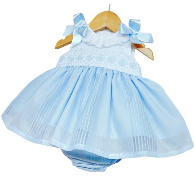 Baby Girl Blue Puff Dress Shoulder bows "MYD2204 Blue"