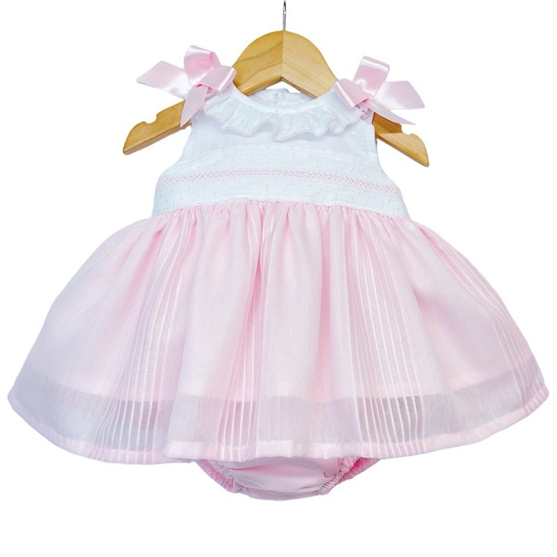 Baby Girl Pink Puff Dress with Pants Shoulder Bows "MYD2204 Pink"