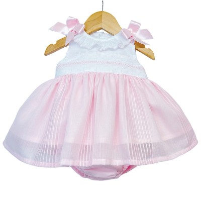 Baby Girl Pink Puff Dress with Pants Shoulder Bows "MYD2204 Pink"