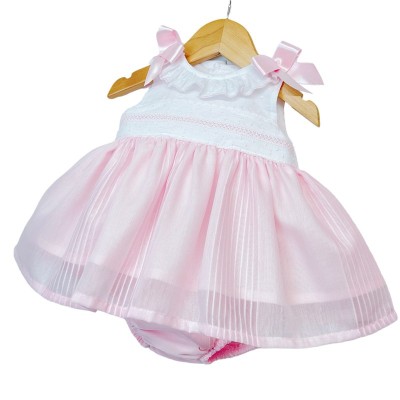 Baby Girl Pink Puff Dress with Pants Shoulder Bows "MYD2204 Pink"