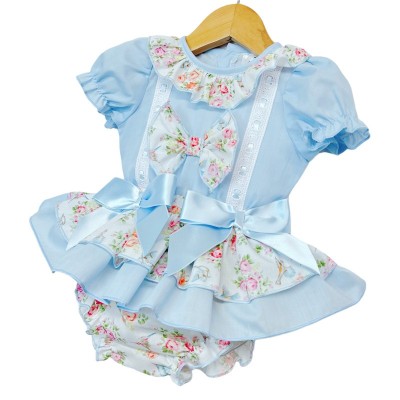 Baby Girl Blue Floral Frilly Skirt with Shirt "MYD2215 Blue"