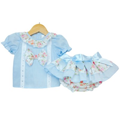 Baby Girl Blue Floral Frilly Skirt with Shirt "MYD2215 Blue"