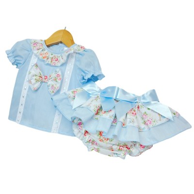Baby Girl Blue Floral Frilly Skirt with Shirt "MYD2215 Blue"