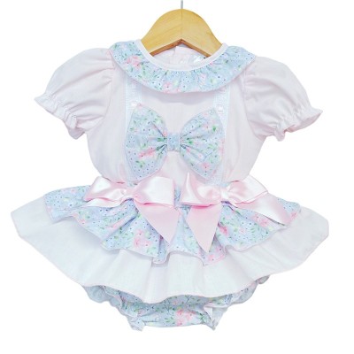 Baby Girl Blue with Pink Floral Skirt with Shirt "MYD2215 Pink"