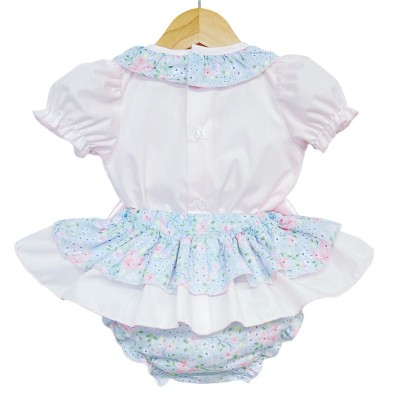 Baby Girl Blue with Pink Floral Skirt with Shirt "MYD2215 Pink"