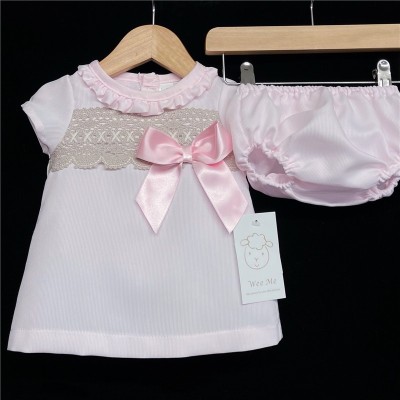 Baby Girl Pink A Line Dress with Pants Camel Lace "MYD600A"