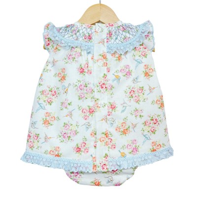 Baby Girl Blue Floral Dress Smocked Collar with Pants "MYD2217 Blue"