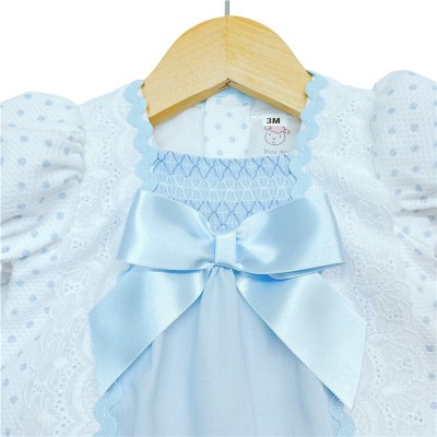 Baby Girl Blue Waffle Dress with Pants Satin Bow "MYD2202 Blue"