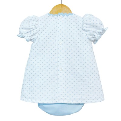 Baby Girl Blue Waffle Dress with Pants Satin Bow "MYD2202 Blue"
