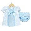 Baby Girl Blue Waffle Dress with Pants Satin Bow "MYD2202 Blue"