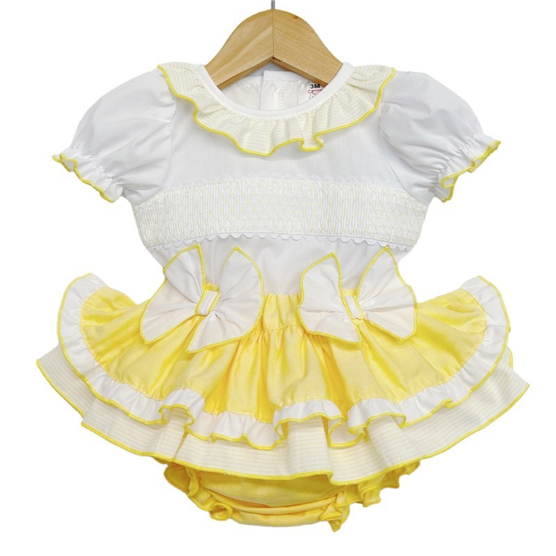 Baby Girl Yellow Frilly Skirt with Smocked Shirt "MYD2224"