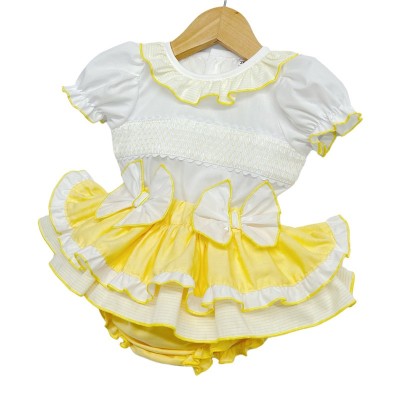 Baby Girl Yellow Frilly Skirt with Smocked Shirt "MYD2224"