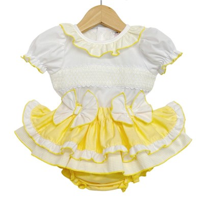 Baby Girl Yellow Frilly Skirt with Smocked Shirt "MYD2224"