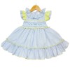 Baby Girl Blue with Yellow Hand Smocked Puff Ball Dress Knee Length "2251 Yellow"