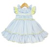 Baby Girl Blue with Yellow Hand Smocked Puff Ball Dress Knee Length "2251 Yellow"