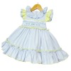 Baby Girl Blue with Yellow Hand Smocked Puff Ball Dress Knee Length "2251 Yellow"