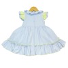 Baby Girl Blue with Yellow Hand Smocked Puff Ball Dress Knee Length "2251 Yellow"