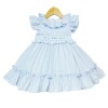 Baby Girl Blue Hand Smocked Puff Ball Dress Knee Length "2251 Blue"
