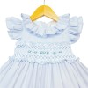 Baby Girl Blue Hand Smocked Puff Ball Dress Knee Length "2251 Blue"