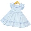 Baby Girl Blue Hand Smocked Puff Ball Dress Knee Length "2251 Blue"