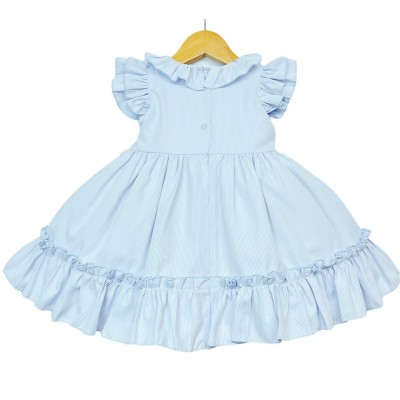 Baby Girl Blue Hand Smocked Puff Ball Dress Knee Length "2251 Blue"