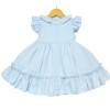 Baby Girl Blue Hand Smocked Puff Ball Dress Knee Length "2251 Blue"