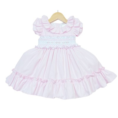 Baby Girl Pink Hand Smocked Puff Ball Dress Knee Length"2251 Pink"