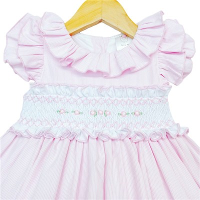 Baby Girl Pink Hand Smocked Puff Ball Dress Knee Length"2251 Pink"