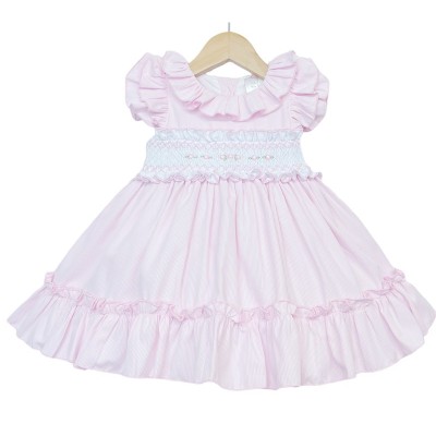 Baby Girl Pink Hand Smocked Puff Ball Dress Knee Length"2251 Pink"