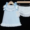 Baby Girl Blue Waffle A Line Dress Pants Set with Shoulder Bow "MYD308B"