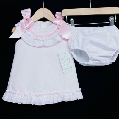 Baby Girl Pink Waffle A Line Dress with Pants Set "MYD308P"