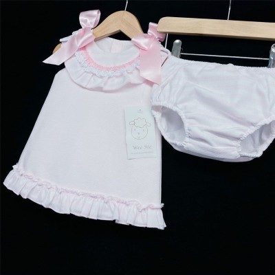 Baby Girl Pink Waffle A Line Dress with Pants Set "MYD308P"